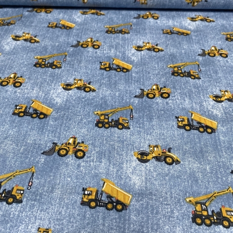 Baumwolle Druck Popeline | Bagger|Baustelle|Öko Tex 100 | Poplin 