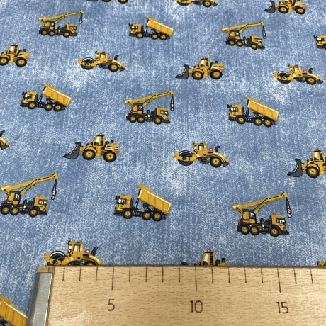 Baumwolle Druck Popeline | Bagger|Baustelle|Öko Tex 100 | Poplin 