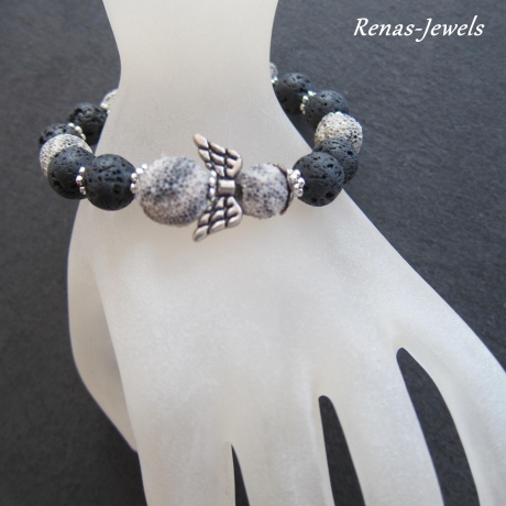 Edelsteinarmband Lava mit Schutzengel Edelstein Armband Perlen