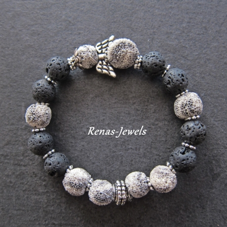 Edelsteinarmband Lava mit Schutzengel Edelstein Armband Perlen