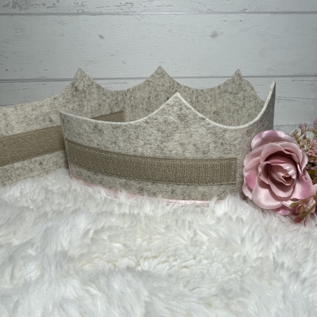 Geburtstagskrone mit Name und Zahl♥Filz♥beige♥rosa