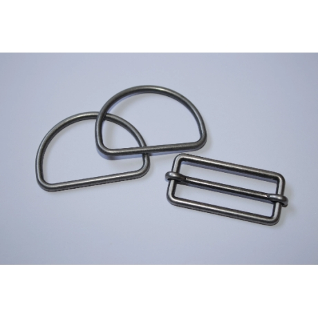 SET 40 mm altsilber Schieber + D-Ringe Union D-Ring Versteller