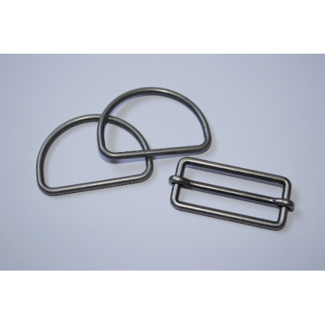 SET 40 mm altsilber Schieber + D-Ringe Union D-Ring Versteller RE