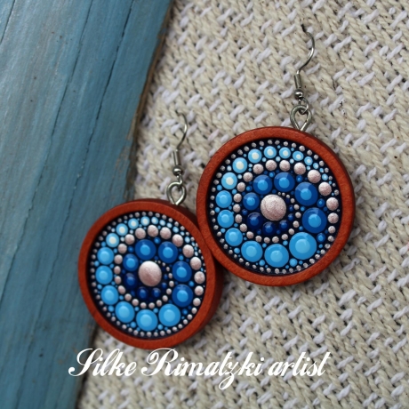 Ohrringe Mandala Spirale auf Holz mit Edelstahl