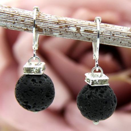 Lava-Kugel-Edelstahlbrisuren in Schwarz mit glitzernden Elemente