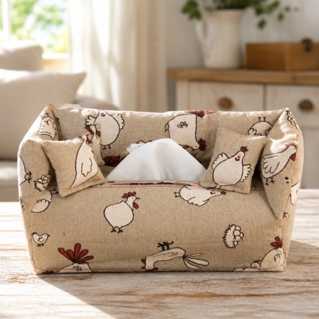 Deko-Sofa KosmetikboxSofa TaschentücherboxSofa - Hühner weiß