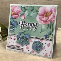 Karte - Happy - Sukkulenten und Wildrosen - Grußkarte