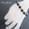Edelstein Armband Achat Perlen schwarz silberfarben