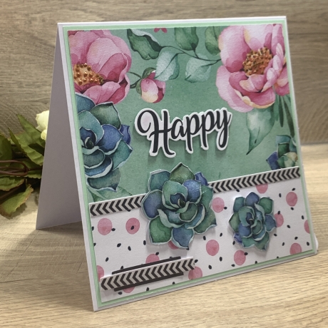 Karte - Happy - Sukkulenten und Wildrosen - Grußkarte