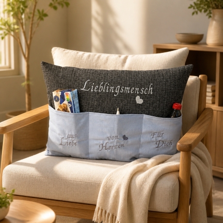 Kissen mit Taschen,DekoKissen,Geschenkidee - Lieblingsmensch blau