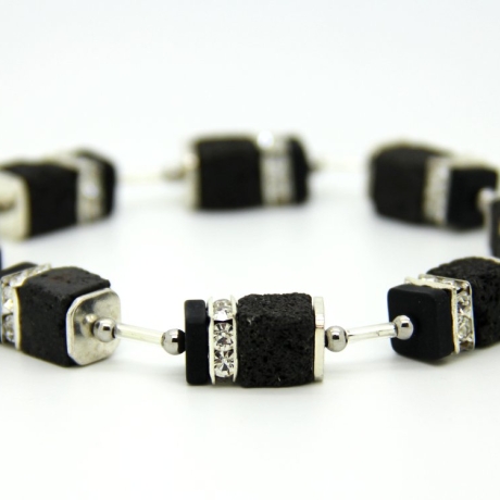 Lava-Armband (elastisch) mit Edelstahl- und Strass-Elementen