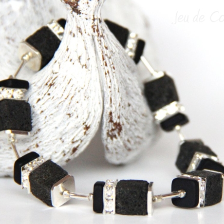 Lava-Armband (elastisch) mit Edelstahl- und Strass-Elementen
