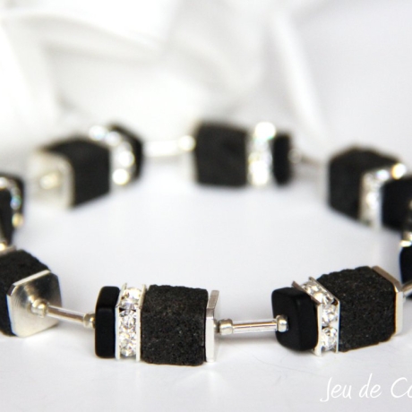 Lava-Armband (elastisch) mit Edelstahl- und Strass-Elementen