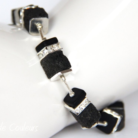 Lava-Armband (elastisch) mit Edelstahl- und Strass-Elementen
