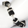 Lava-Armband (elastisch) mit Edelstahl- und Strass-Elementen