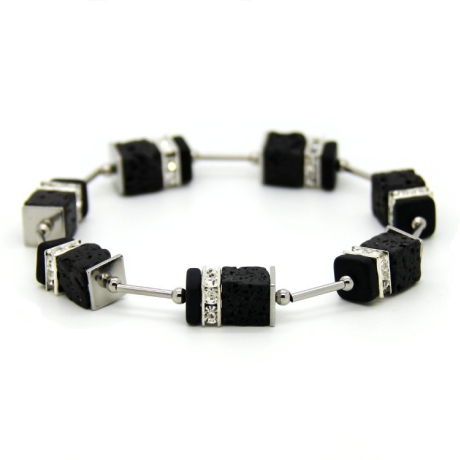 Lava-Armband (elastisch) mit Edelstahl- und Strass-Elementen