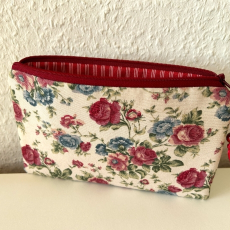 Schminktäschchen Etui Rosen beige weinrot 21x13 cm