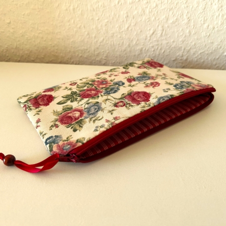Schminktäschchen Etui Rosen beige weinrot 21x13 cm