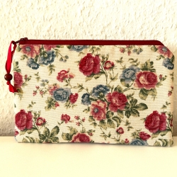 Schminktäschchen Etui Rosen beige weinrot 21x13 cm