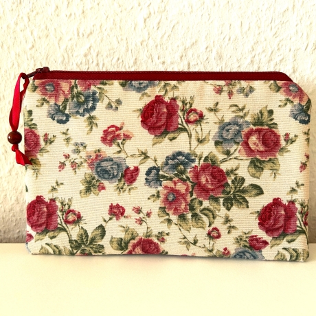 Schminktäschchen Etui Rosen beige weinrot 21x13 cm