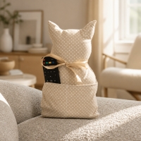 KatzenKissen mit Taschen,DekoKissen,Geschenkidee - beige
