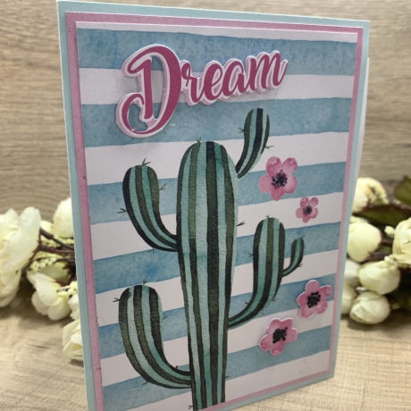 Karte - Dream - großer Kaktus - rosa Blüten 
