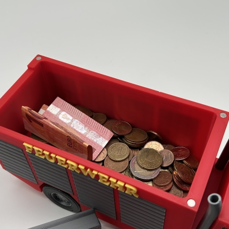 Feuerwehr Spardose mit Namen personalisiert für Kinder