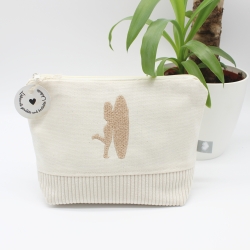 Bestickte Universaltasche Beige„Surfer Girl“ Sommerlich handmade