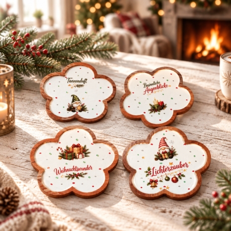 4er   Korkuntersetzer Set  ⌀ 10cm - Weihnachten