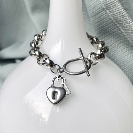 Armband Edelstahl Schloß Schlüssel wasserfest