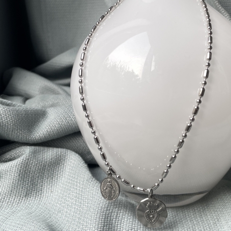 Kette Herz Madonna Edelstahl wasserfest Statement Perlenkette