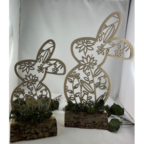 Hase Floral Blumig aus Pappel Holz, Laserschnitt, Deko Ostern