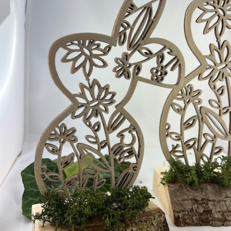 Hase Floral Blumig aus Pappel Holz, Laserschnitt, Deko Ostern