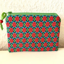 Kleines Schminktäschchen Etui Blumen rot grün