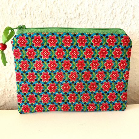 Kleines Schminktäschchen Etui Blumen rot grün
