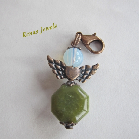 Schutzengel Anhänger Edelstein Jade Opalglas grün weiß