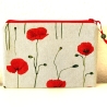 Flaches Schminktäschchen beige Mohnblumen 21x14cm