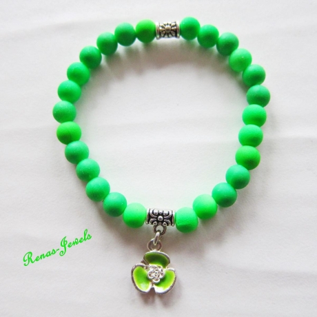 Kinder Armband Perlen grün Blume Mädchen Kinderarmband