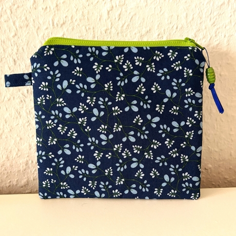 Schminktäschchen Etui blau grün Blümchen
