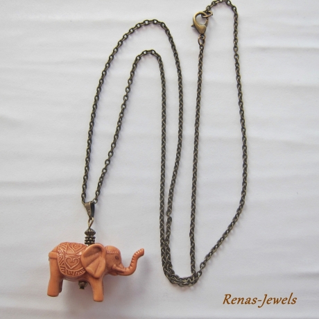 Kette lang mit Elefant Anhänger braun bronzefarben Bettelkette