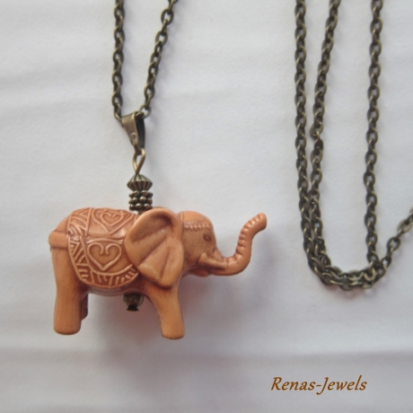 Kette lang mit Elefant Anhänger braun bronzefarben Bettelkette