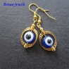 Perlen Ohrhänger Türkisches Auge blau weiß goldfarben Ohrringe