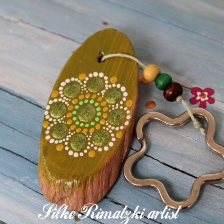 Schlüsselanhänger Mandala Holz handbemalt