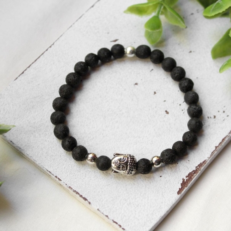 Buddha • Lavaperlen | Armband silber | Geschenkidee