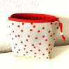 Kosmetiktasche Schminktasche beige rote Punkte