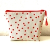 Kosmetiktasche Schminktasche beige rote Punkte