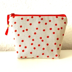 Kosmetiktasche Schminktasche beige rote Punkte