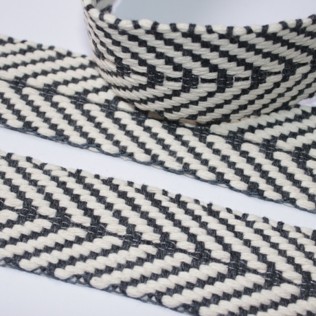1,8m Gurtband Baumwolle Fischgrät anthrazit natur 40 mm Chevron 