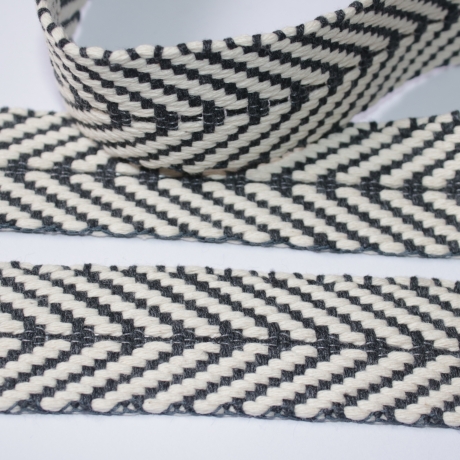 1,8m Gurtband Baumwolle Fischgrät anthrazit natur 40 mm Chevron 