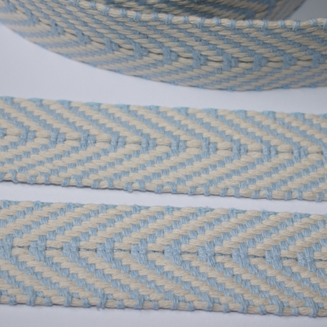 Gurtband Baumwolle Fischgrät hellblau & natur 40 mm Chevron  RE